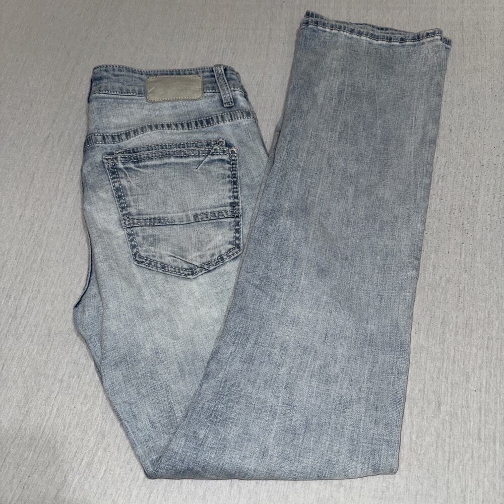 BKE Aiden Jeans Men 33x34 Light Wash Relaxed Straight Denim Distressed Faded EUC